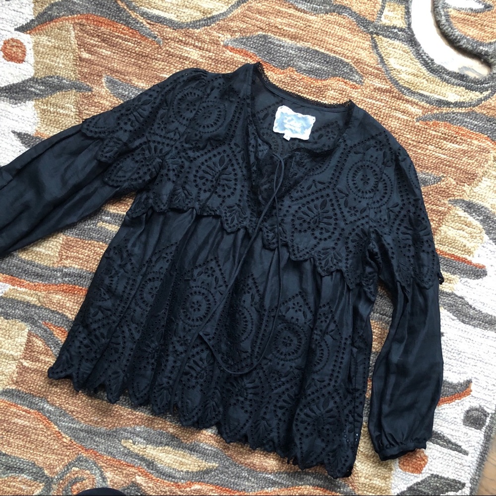 Johnny Was Black Eyelet Peasant Blouse - Kiara | S